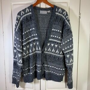 Vintage Method Cardigan Grandpa  Sweater 80s 90s Aztec Southwestern Large Cosby